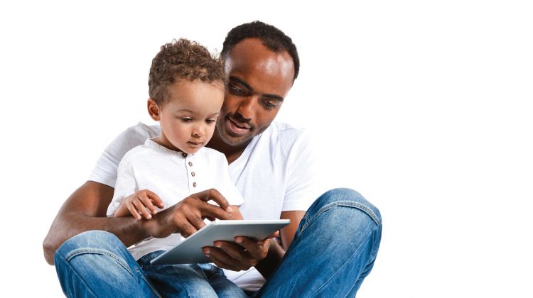 Father Playing on Tablet with Son