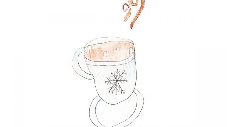 Drawing of steamy hot chocolate in mug