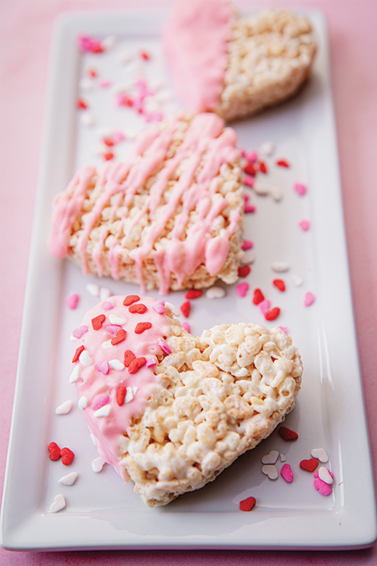 Heart shaped rice Krispy treats with sprinkles